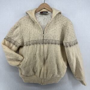 SAMBAND OF ICELAND Sweater Womens XL Wool Nordic Fair Isle Hoodie Off White VTG